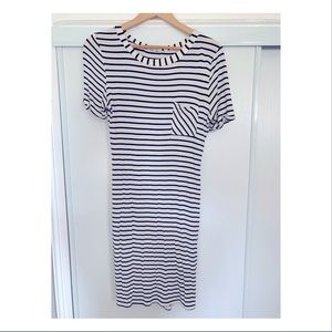 Nautical Striped Cotton Summer Dress Mid Calf